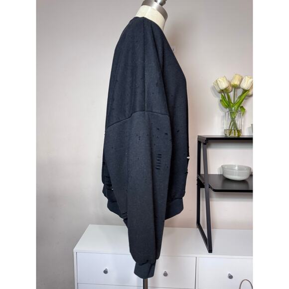 June 6th Distressed Black Oversized Pullover Sweatshirt Size M USED - Picture 3 of 7